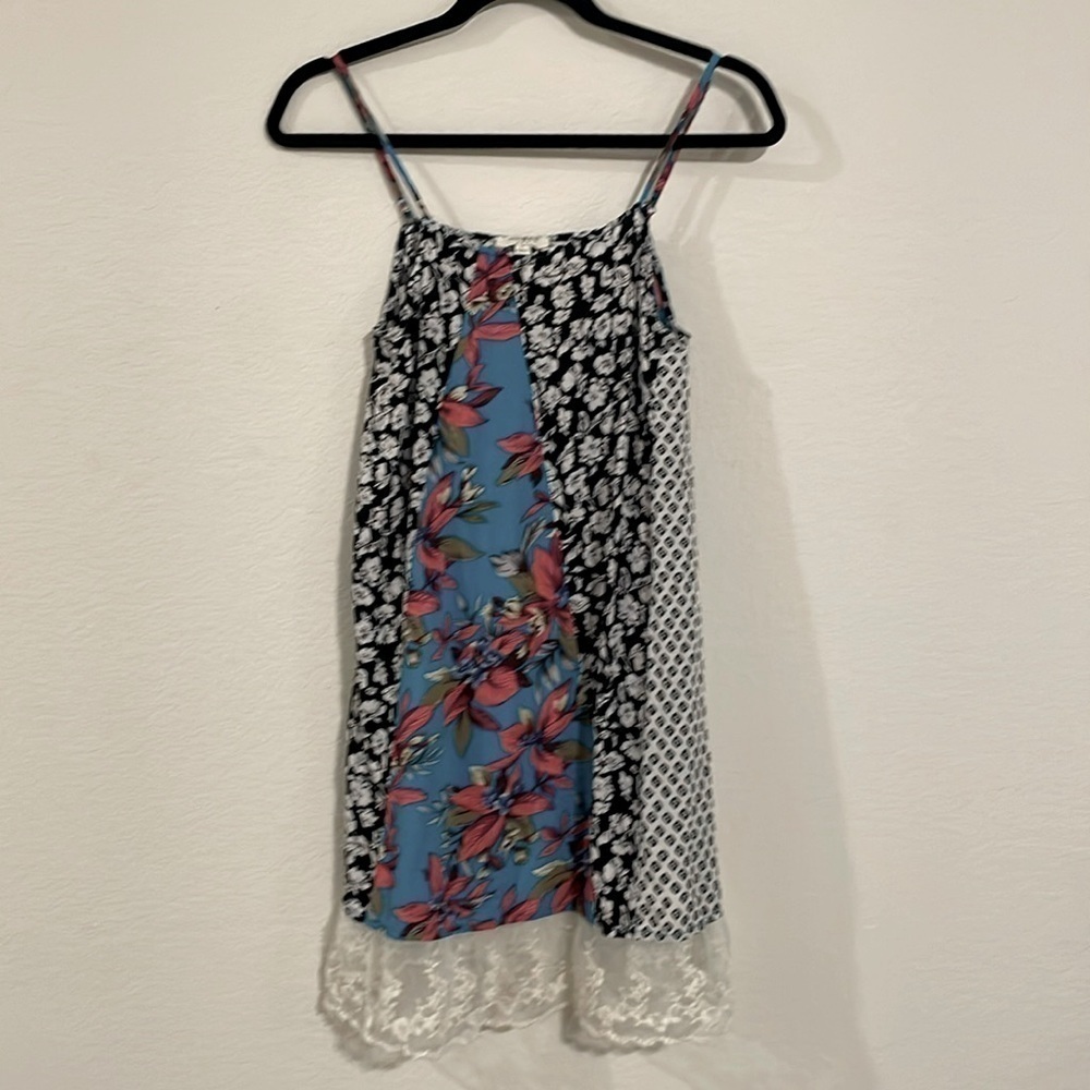 Umgee Women Slip Dress Colorful Mix Floral Cotton Blend Lace Bohemian Hippie
